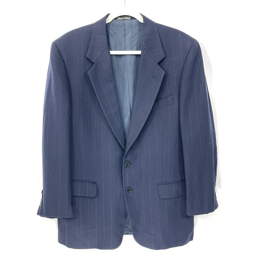 Valentino Uomo Italy Mens Size 41 R Wool Jacket Sport Coat Navy Striped FLAWS!